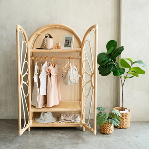 Armoire de rangement pour enfants en rotin naturel vintage - armoire à jouets pour enfants - Product Image 4
