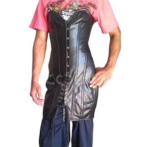 Robe corset longue noire en similicuir pour entraînement de la taille, avec fermeture avant et laçage inférieur, style clubwear - Product Image 1