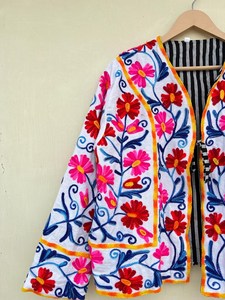 Veste kimono en velours de coton 100% faite à la main |   Automne/Hiver Respirant Écologique Séchage Rapide Anti-Plis Col Rond Matelassé - Product Image 4