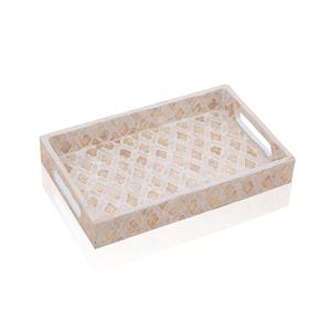 <b>Mother</b> Of Pearl Tray Neutral Diamond Pattern Rectangular Handmade Serving Decor Tray For Luxury Home Bedroom Kitchen And Dining - Product Image 1