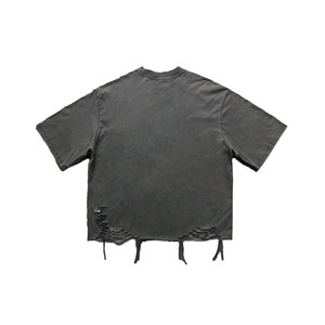 เสื้อยืดโอเวอร์ไซส์สไตล์วินเทจ ล้างสี แต่งคริสตัล ดีไซน์ขาดๆ แนวสตรีทแวร์ ฮิปฮอป ทรงหลวม ผ้าคอตตอนหนา เสื้อผู้ชาย - Product Image 3