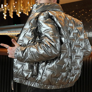 OEM Custom Men Plus Size Winter Quilted <b>Jacket</b> Waterproof Windbreaker Zipper Hoodie Embroidered Casual Snow Wear puffer hiking - Product Image 5