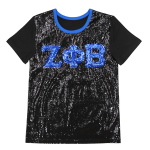 Zeta Phi Beta <b>Sequin</b> T Shirt Black Greek Letter Tee Short Sleeve Sorority Apparel Sparkle Stylish Cotton <b>Top</b> Premium Fit - Product Image 1