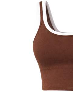 Conjunto de dos piezas personalizado para mujer en color marrón: top corto con lindo parche de sol y minifalda de cintura alta elástica, ideal para el verano. - Product Image 4