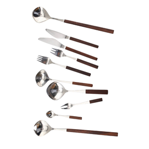 Ensemble de couverts en acier inoxydable de haute qualité avec manche en bois naturel, élégants ustensiles de table pour la maison et l'hôtellerie - Product Image 3