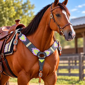 Collier de poitrail Western pour chevaux, orné de perles, motif Navajo, extrémités en cuir et laine, pour poneys/cobains/chevaux de taille standard, personnalisable, fabriqué en Inde - Product Image 3