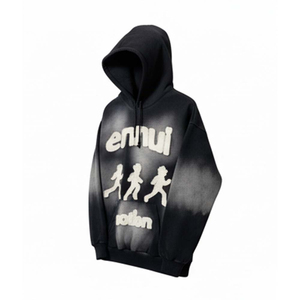 Sweat à capuche hiver épais avec broderie 3D, style rétro streetwear, noir, imprimé graphique, pour hommes et femmes, décontracté, 100% coton - Product Image 4