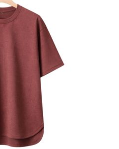 Camiseta Oversize Personalizada Color Albaricoque para Hombre, con Dobladillo Curvo, Hombros Caídos, Cuello Redondo, de Algodón, Estilo Urbano, Lisa, para Verano - Product Image 3
