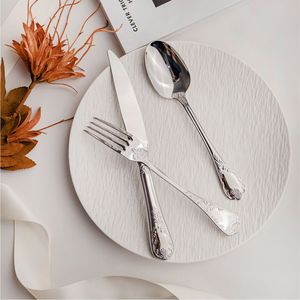 Luxury Vintage Stainless Steel Cutlery Set Embossed Silver Mirror Polished Flatware Spoon Fork Knife for <b>Wedding</b> Hotel Cutlery - Product Image 1