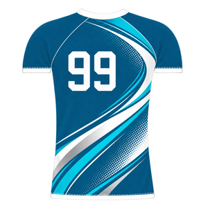 Maillot de compression athlétique à manches courtes, col ras du cou, motif vague, pour entraînement de performance, couleur Teal White - Product Image 2