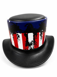 Chapeau de cowboy occidental en cuir fait main avec drapeau américain personnalisé et motif aigle patriotique pour hommes – Style USA, idéal pour fêtes et festivals - Product Image 1
