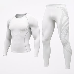 Ensemble de sport 2 pièces pour hommes, personnalisé en gros, avec Rashguard à manches longues et Leggings de compression, pour la course et la gym, OEM - Product Image 5