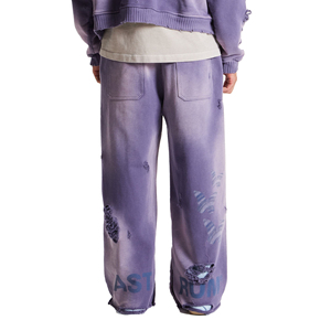 <b>Wholesale</b> New Design 100% Cotton Heavyweight Sun fade Washed <b>Flare</b> <b>Sweatpants</b> Custom Logo Distressed Jogger pants - Product Image 2