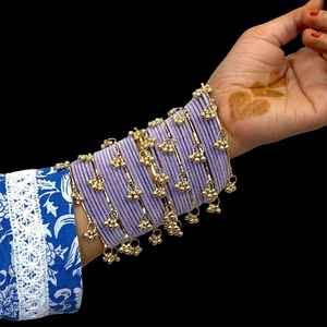 Purple Silver Plated Pearl Kashmiri Jhumki Churiyan <b>Bangles</b> <b>Set</b> Bridal Wedding Party Wear Premium Wholesale Price - Product Image 3