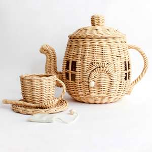 Juguetes más vendidos Tetera de ratán con juego de tazas Juguete de juego de simulación para niños Tazas y teteras - Product Image 6