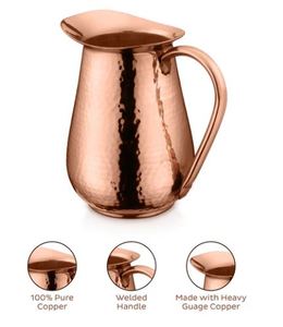 Carafe à eau classique en cuivre martelé avec couvercle, pichet à boisson traditionnel pour l'hydratation à table et l'utilisation en cuisine - Product Image 5
