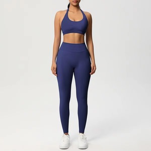 Conjunto de Yoga Sexy de 2 Piezas, Transpirable y Ligero, para Gimnasio y Fitness, con Cintura Alta, Bra y Leggings para Mujer - Product Image 1
