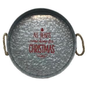 Farmhouse Style Christmas Tray Round Metal Decorative Trays with Handles Rustic Design Antique Trays For Serving Christmas Decor - Product Image 5