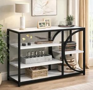 Modern Marble Top <b>Console</b> Table With <b>Black</b> Metal Frame Multi-Functional Living Room Decor Storage Shelf - Product Image 1