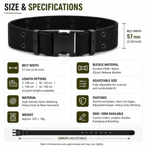 Ceinture tactique Molle pour homme de haute qualité, super résistante, avec logo personnalisé, fabrication industrielle, robuste, enduite de poudre, 32 œillets, polyester/nylon - Product Image 2