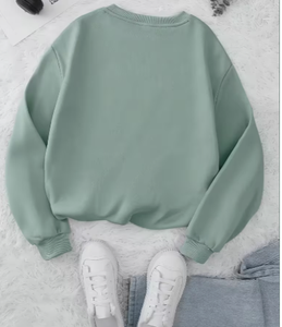 เสื้อสเวตเชิ้ตคอกลมโอเวอร์ไซส์สีเขียวมิ้นต์สำหรับผู้หญิง พิมพ์ลายหน้ายิ้ม แขนยาว ผ้าถัก สไตล์สตรีทแวร์สำหรับฤดูใบไม้ร่วง - Product Image 2