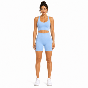 Ensemble de shorts de yoga sans couture pour femmes, soutien-gorge de sport dos nageur, taille haute, tenue de fitness et de sport - Product Image 1