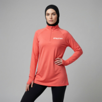 Haut élégant pour femme à manches longues avec trous pour les pouces, écologique, UPF50+, en Spandex/Polyester respirant, tenue modeste musulmane
