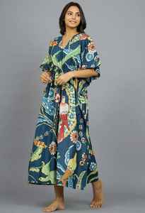 Caftán indio hecho a mano de algodón con estampado de pájaros, vestido playero cómodo y holgado para mujer, ideal para el verano. - Product Image 6