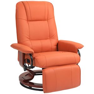 Poltrona Reclinabile Girevole Rosso Chiaro con Meccanismo di Regolazione, Poggiapiedi, Braccioli e Base in Legno Rivestito per Soggiorno - Product Image 1