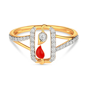 Red Enamel Leaf Diamond Gold Ring - Product Image 2
