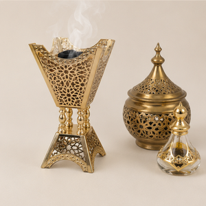 Gold Metal Bakhoor Burner Arabic Mabkhara Charcoal Incense Holder Tower Shape Oud Frankincense Censer for Home <b>Decor</b> Ramadan Eid - Product Image 4