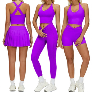 4 Piece Yoga Set <b>Women</b> Solid Color High Waist <b>Leggings</b> <b>Shorts</b> Breathable Eco-Friendly Fitness Wear with Front Logo - Product Image 6