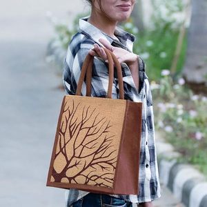Sac fourre-tout en jute personnalisé, petit format, avec poignée longue, fermeture ouverte, réutilisable pour l'extérieur, idéal pour les cadeaux et les courses, motif imprimé - Product Image 1