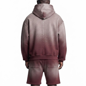 Custom Made Eco-Friendly Zip Up DTG Printed Made Vintage Sun Faded Shorts Sets High Quality Two Piece Acid Wash Men Shorts Sets - Product Image 2