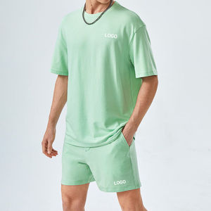 Jaffico International Unisex Mint Green Knitted T-<b>Shirt</b> Shorts Set Casual Summer Breathable Cotton <b>Skulls</b> Pattern Streetwear - Product Image 4