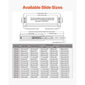 Guide per cassetti a estrazione totale, 1 paio, capacità di carico 500 libbre, con blocco, gamma 18-60 pollici per varie misure - Product Image 6