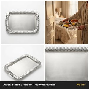 Handmade Aarohi Fluted Breakfast Tray 50 cm Satin Steel SS304 No Applied Handles Serving Tray for Home Use - Product Image 6