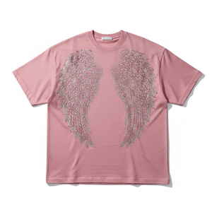 Camiseta Streetwear con Pedrería para Hombre, Estilo Vintage, Tejido Grueso, Personalizada con Logotipo de Diamantes de Imitación y Cristales Termoadhesivos - Product Image 1