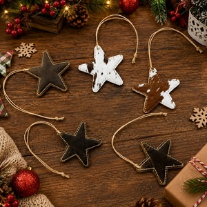Genuine Cowhide Leather Star Hanging <b>Ornament</b> Rustic Farmhouse Christmas <b>Tree</b> Decoration Small Size 2-4 Inch <b>Tree</b> <b>Ornaments</b> - Product Image 2