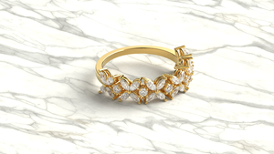 Modern 18K Gold Marquise Round Diamond Floral Cluster Ring Eternity Wedding Ring Unique Bridal Ring Jewelry Gift for Women - Product Image 3