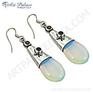 Garnet & Synthetic Opal <b>Silver</b> <b>Hoop</b> Earrings Fashion Accessories - Product Image 1