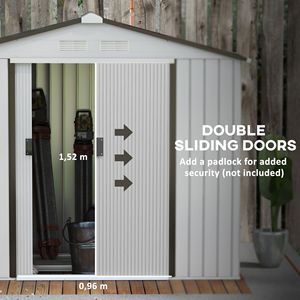Robusto Capanno da Giardino in Metallo Bianco 7FT X4FT X6FT con 4 Prese d'Aria e Doppie Porte Scorrevoli per Deposito nel Patio - Product Image 5