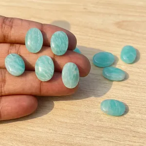 Cabochon ovale en amazonite naturelle, pierre précieuse en vrac de haute qualité, polie et calibrée, vente en gros pour la création de bijoux minimalistes - Product Image 2