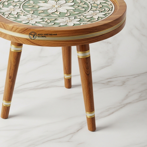 Red Meena Wooden <b>Stool</b> Handcrafted <b>Round</b> Industrial Decorative Accent <b>Stool</b> with Hand Painted Design for Bedroom Entry - Product Image 4