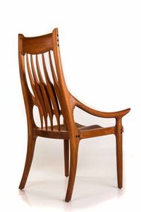 Luxury Handcrafted Solid Wood Dining Armchair Sculptural <b>Spindle</b> Back Mid-Century Modern Seat - Product Image 2