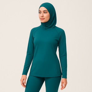 Maillot de bain musulman grande taille léger à séchage rapide respirant extensible dans les quatre sens UPF50+ Chemise à manches longues pour femmes Vêtements de yoga fitness - Product Image 4