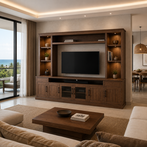 Modern Solid Teak Wood Entertainment Center TV <b>Wall</b> Unit Living Room <b>Display</b> <b>Cabinet</b> Storage Furniture Manufacturer - Product Image 5