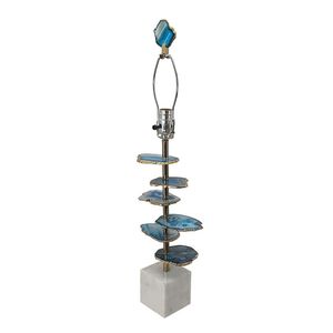 Lampada da Tavolo con Fetta di Agata Blu e Bianca e Base in Marmo 15x29.5"-Elegante Decorazione per la Casa - Product Image 4
