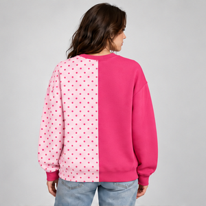 เสื้อสเวตเชิ้ตคอกลมลายจุดสีชมพูสดและชมพูอ่อนสำหรับผู้หญิง แขนยาว ปลายแขนจั๊มพ์ ขายส่ง - Product Image 2