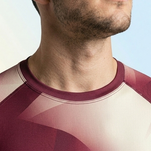 Men Sporty Compression Shirt Short Sleeve O-Neck Slim Fit Gradient Geometric Pattern Quick Dry Polyester Jersey Workout Gym - Product Image 4